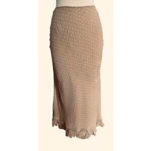INC INTERNATIONAL CONCEPT WM 2 Silk Beige With White Dots Ruffle Hem Maxi Skirt